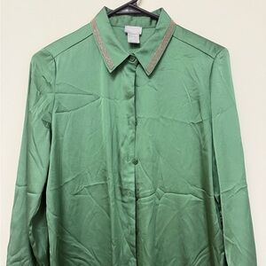 Chico's Vibrant Green Satin Top